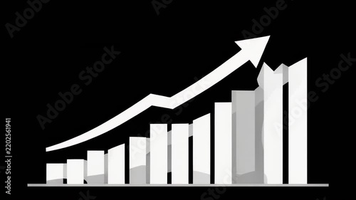 Financial Growth Bar Chart Ascending With Upward Arrow Against Black Background Cinematic
