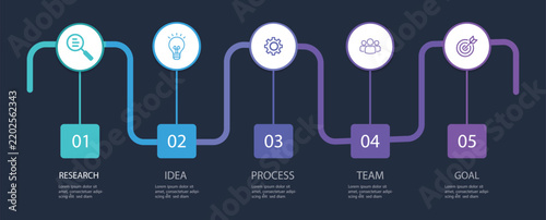 Timeline infographic design with 5 options or steps. Presentation, Plan and Strategy.can be used for workflow, business information, presentation and data visualization. 