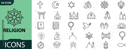 Cuadro en lienzo Collection of religious symbols and icons representing diverse faiths and belief