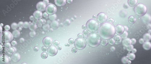 Cool silver grey background with clusters of translucent pearl bubbles