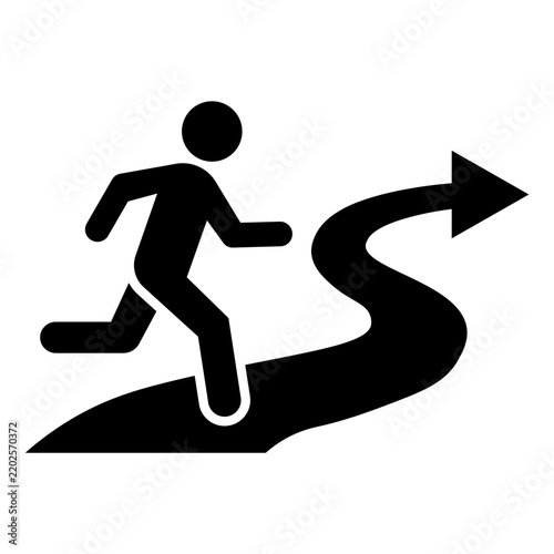 Person Running Along Evacuation Route Arrow Path Icon