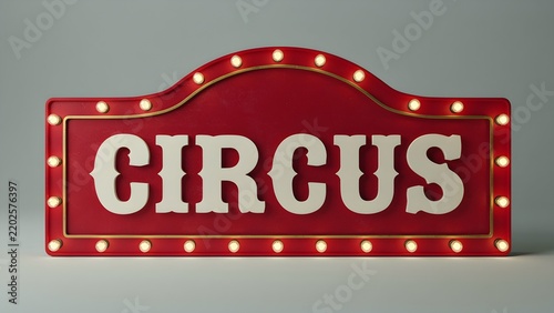 Red circus marquee sign with light bulbs isolated. Empty billboard mockup.