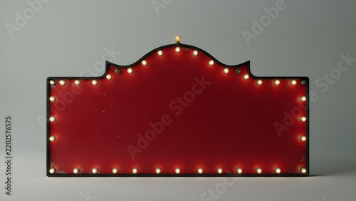 Red circus marquee sign with light bulbs isolated. Empty billboard mockup.