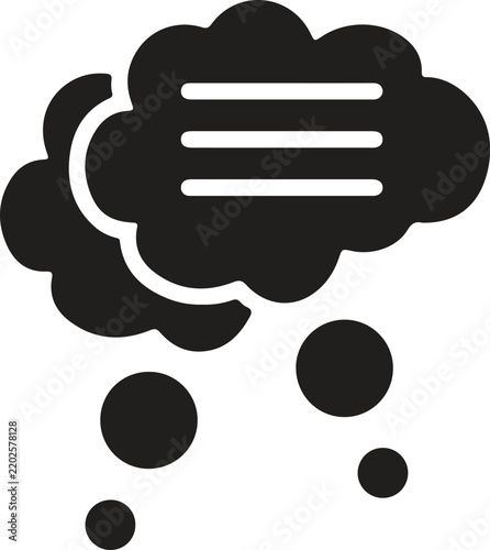 Black thought bubble icon with text lines