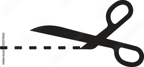 Black scissors icon with a dotted cut line
