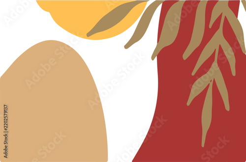 Abstract boho art with leaves and organic shapes