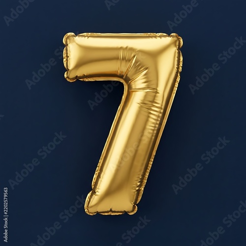 Shiny gold foil number seven balloon decoration isolated image