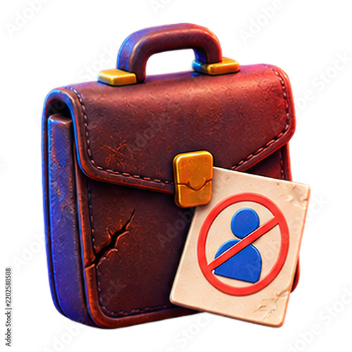 Stylized 3D briefcase icon featuring a restricted user symbol for professional digital interfaces