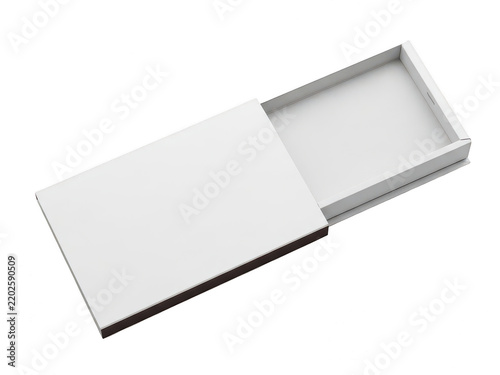 Open white cardboard sliding drawer box mockup isolated on transparent background