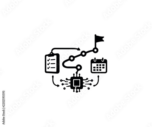 Business automation vector icon with checklist, timeline roadmap, processor chip and calendar