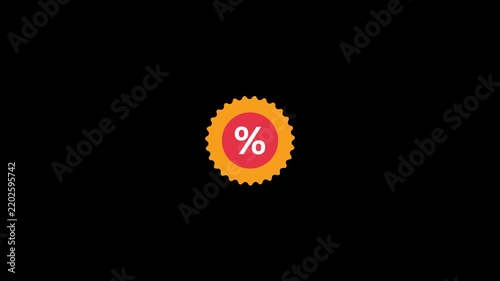 Discount percent sign icon animation loop 4k on black background