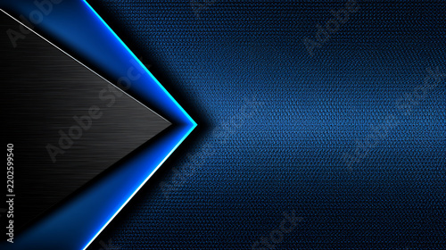 Abstract geometric pattern with a directional arrow and textured blue metallic surface arrowhead