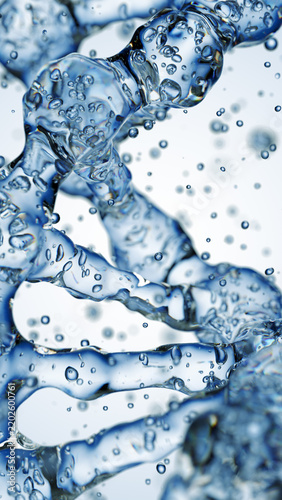 Splashes of water shaped of a DNA molecule. 3d render