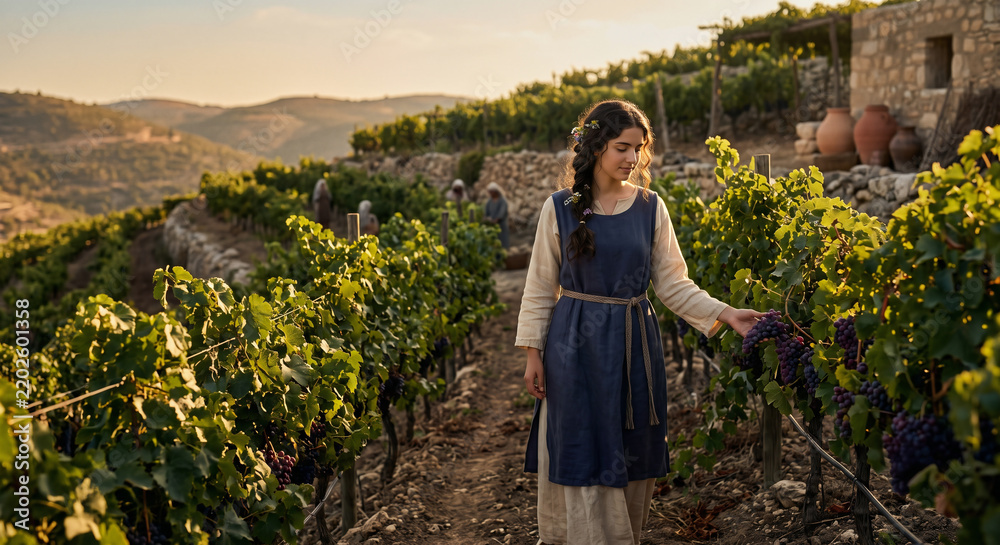 Naklejka premium The Beloved in the Vineyard, Song of Songs Biblical Scene of Love and Devotion 