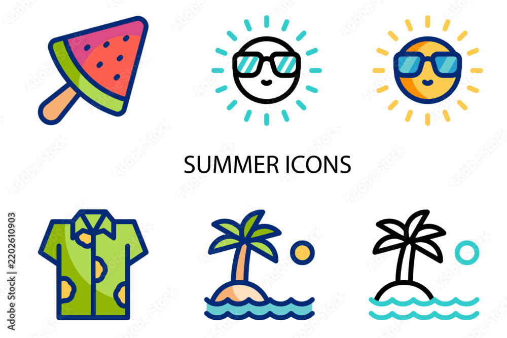 Fototapeta premium Set of 06 outline Summer Element icons. Summer Line icons set. Vector illustration.