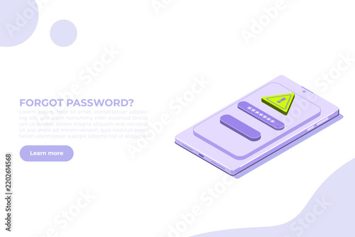 Password error Isometric illustration. Authentication failure, incorrect login credentials, cyber security and account access