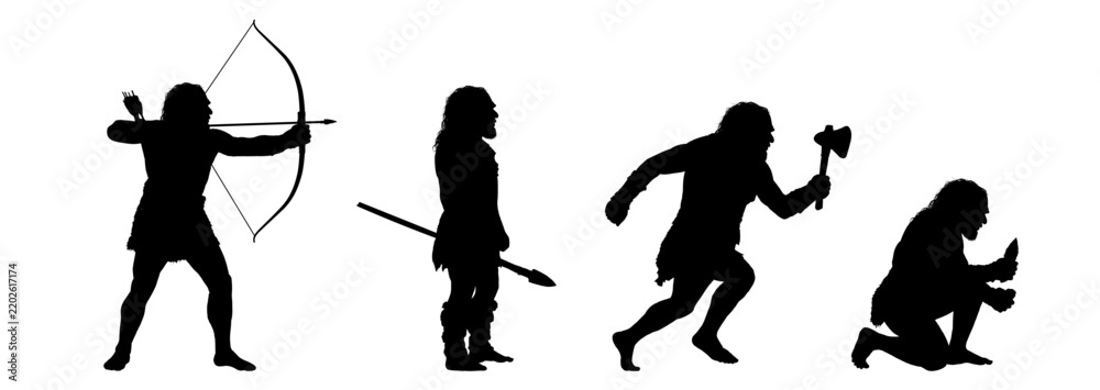 Obraz premium Caveman silhouettes set, vector illustration