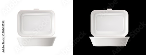 Obraz na plátně Open empty white disposable food container for takeaway meals isolated on transp
