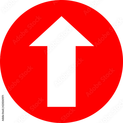 White vertical arrow inside red circle sign, direction and navigation symbol vector illustration isolated on white background
