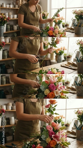 Two Floral Arrangements Creating Fresh Colorful Bouquet in Studio