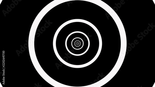 Abstract black and white concentric circle tunnel loop video background.