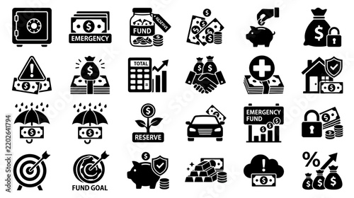 Finance Icons: Money, Savings, Security, Investments & Goals