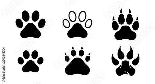 Paw Print Icons, Animal Tracks Vector Set, Wild Creature Footprints, Pet Clipart Collection