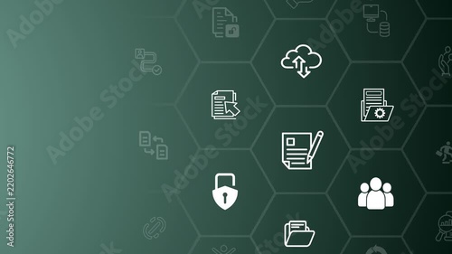 Document management and online file access concept. Online documentation database and digital file storage system/software, database technology, doc sharing. 