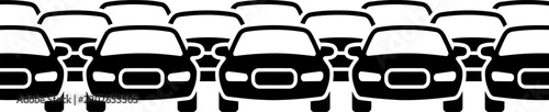 Black and white pattern of multiple car silhouettes arranged in a dense traffic jam view