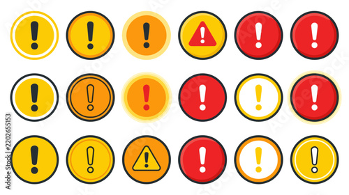 Collection of Exclamation Mark Icons, Warning Symbols, Alert Signs