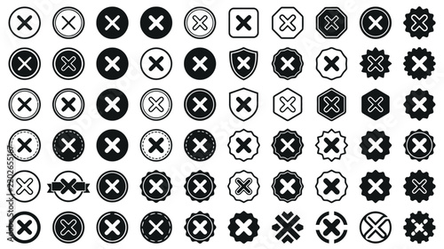 Collection of Isolated Cross and X Symbols in Various Shapes