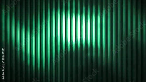 Abstract green metallic vertical bars background with dynamic lighting and reflections