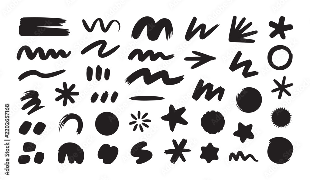 Fototapeta premium Hand drawn doodle shapes collection black artistic icons for creative graphic design and decoration elements.