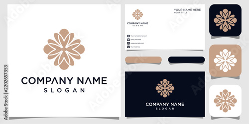 Minimalist Floral Logo Design Template with Professional Business Card Mockup
