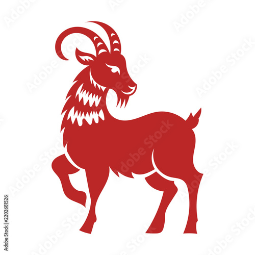 Chinese new year 2027 year of the Goat red and gold line art character, simple hand drawn asian elements with craft style on background. (Chinese translation: Happy chinese new year 2027, year of the 