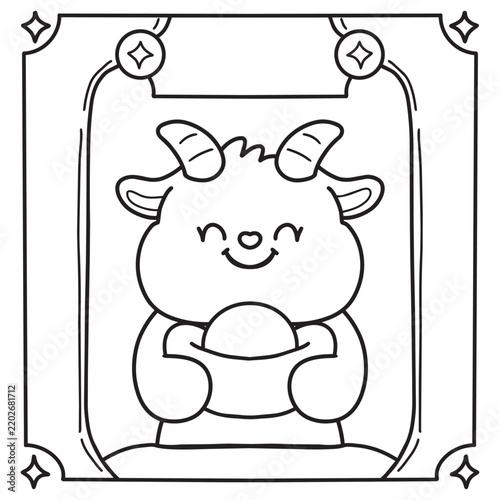 Chinese new year 2027 year of the Goat red and gold line art character, simple hand drawn asian elements with craft style on background. (Chinese translation: Happy chinese new year 2027, year of the 