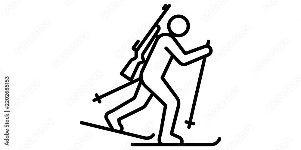 Fototapeta premium Biathlon athlete icon skiing with rifle on back for winter sports.