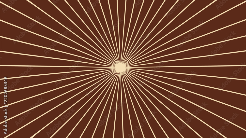 Obraz premium Sunburst starburst radiate ray line pattern dark brown rust cream vector background design
