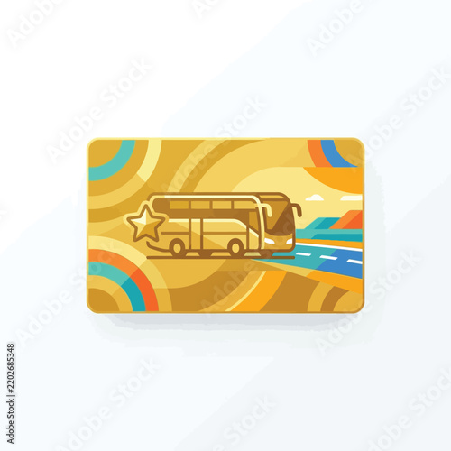 Golden Premium Bus Travel Pass and Luxury Coach Membership Card Illustration with Modern Vector Design