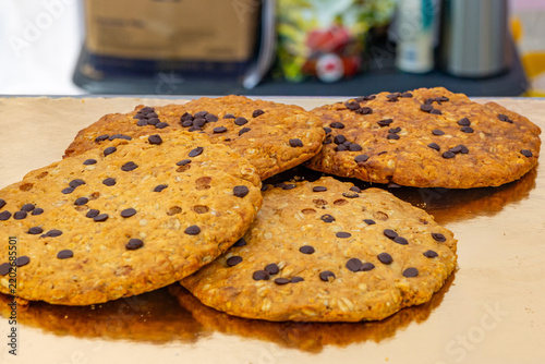 Large Chocolate Chip Cookies On Gold Display Board