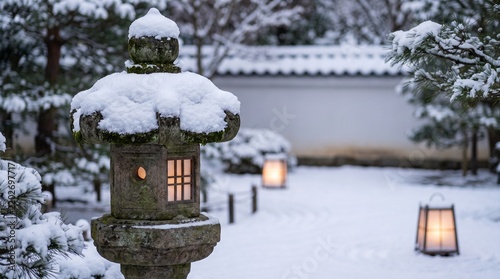 Naklejka Snow-covered stone lantern