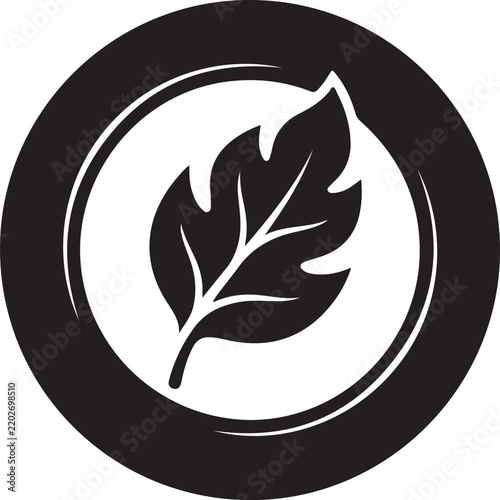 Leaf silhouette vector icon, black foliage emblem graphic on white background