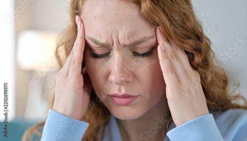 Stressed Young Woman Touching Forehead Suffering From Headache or Anxiety