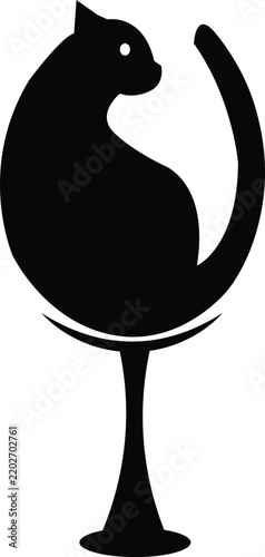 Minimalist Black Silhouette Graphic Featuring A Creative Cat Shaped Like A Wine Glass For Elegant Branding And Modern Artistic Design Projects