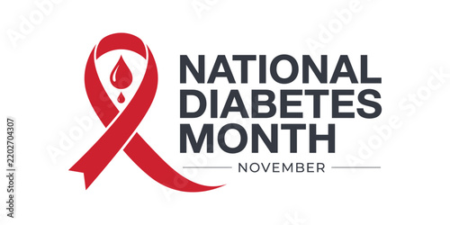 National diabetes month awareness ribbon with blood drop