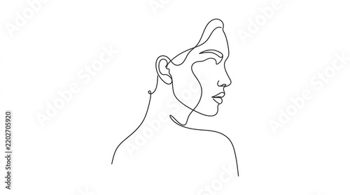 Minimalist continuous single line art woman portrait profile face isolated on white background
