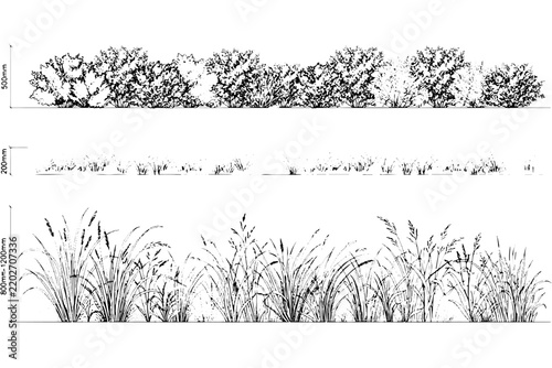 Grass Elevation Vector Set – Minimal Forest Ground Cover for Landscape Architecture
