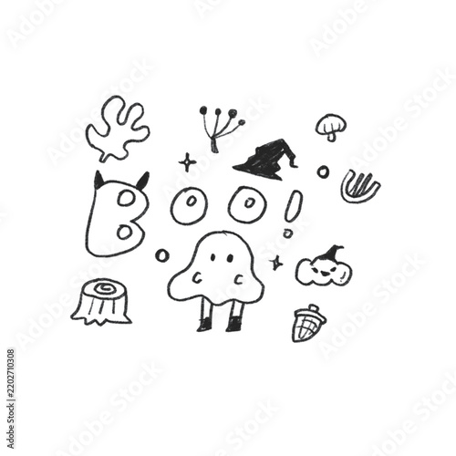 Boo Halloween illustration hand drawn. Sticker memo planner.