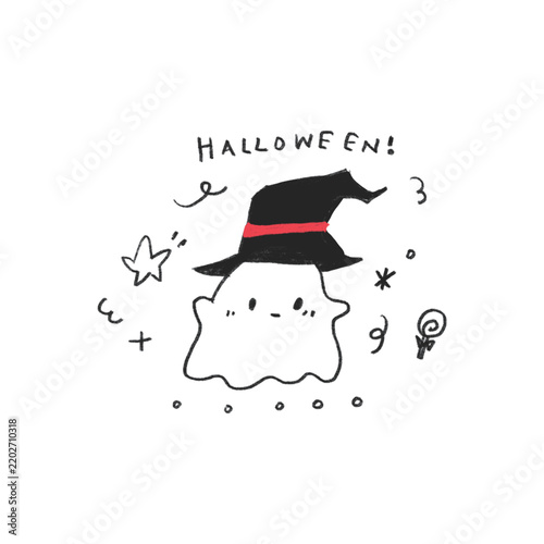 Little cute ghost Halloween illustration hand drawn. Sticker memo planner.
