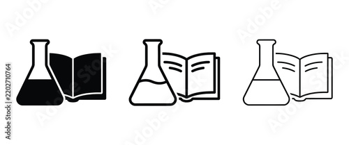 Flask and open book vector illustration representing science education with laboratory flask